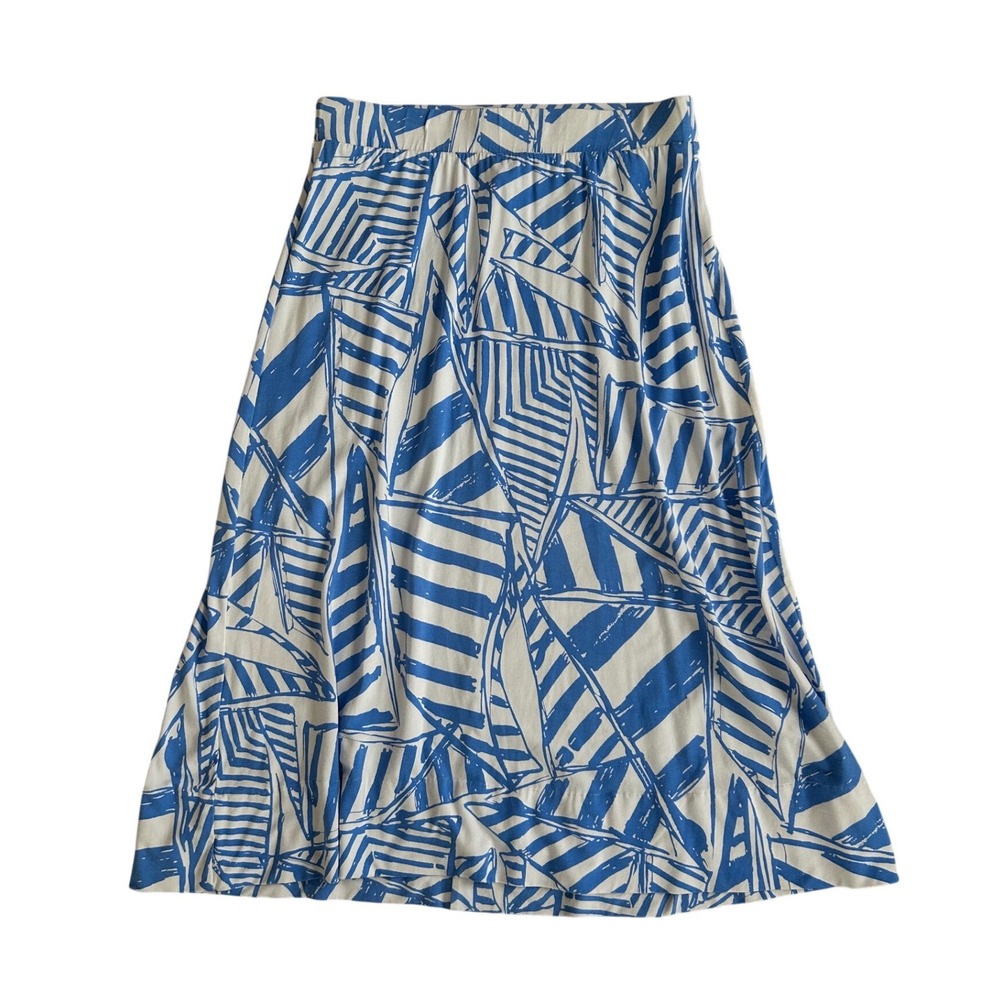 Lilly Pulitzer Blue White Geometric Print High‎ Rise midi skirt Small coastal